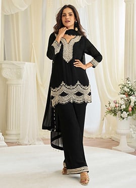 Black Georgette Embroidered Sequins Beads Palazzo Suit