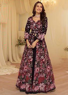 Black Georgette Hand Embroidered Sequins With Beads Work Anarkali Lehenga