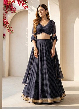 Black Georgette Leheriya Print Zari Work Elegant Lehenga