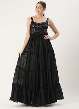 Black Georgette Sequins Gown