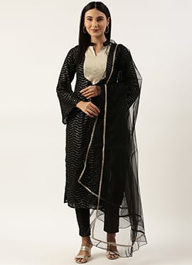 Black Georgette Sequins Narrow Straight Pant Suit