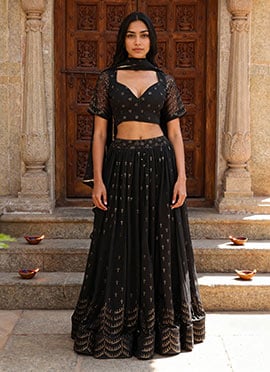 Black Georgette Tikki Work Lehenga