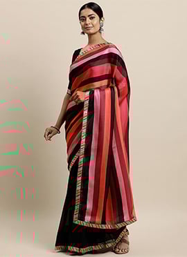 Black N Multicolored Blouse N Saree Set