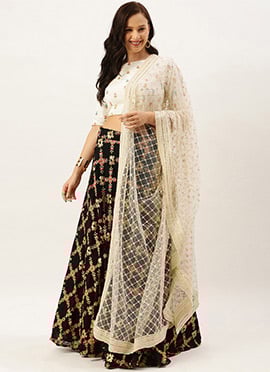 Black N White Embroidered Lehenga Set