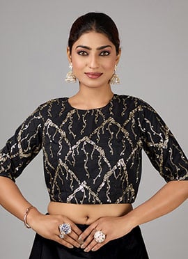 Black Net Sequins Embroidered Blouse