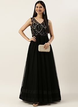Black Net Sequins Embroidery Gown