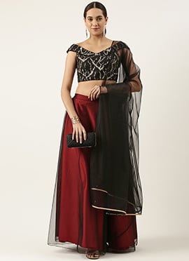 Black Net Sequins Embroidery Lehenga