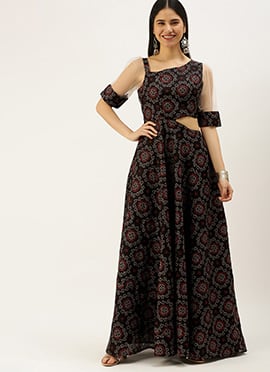Black Printed Art Silk Gown