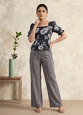 Black Printed Cotton Co Ord Pant Set After Six Wear