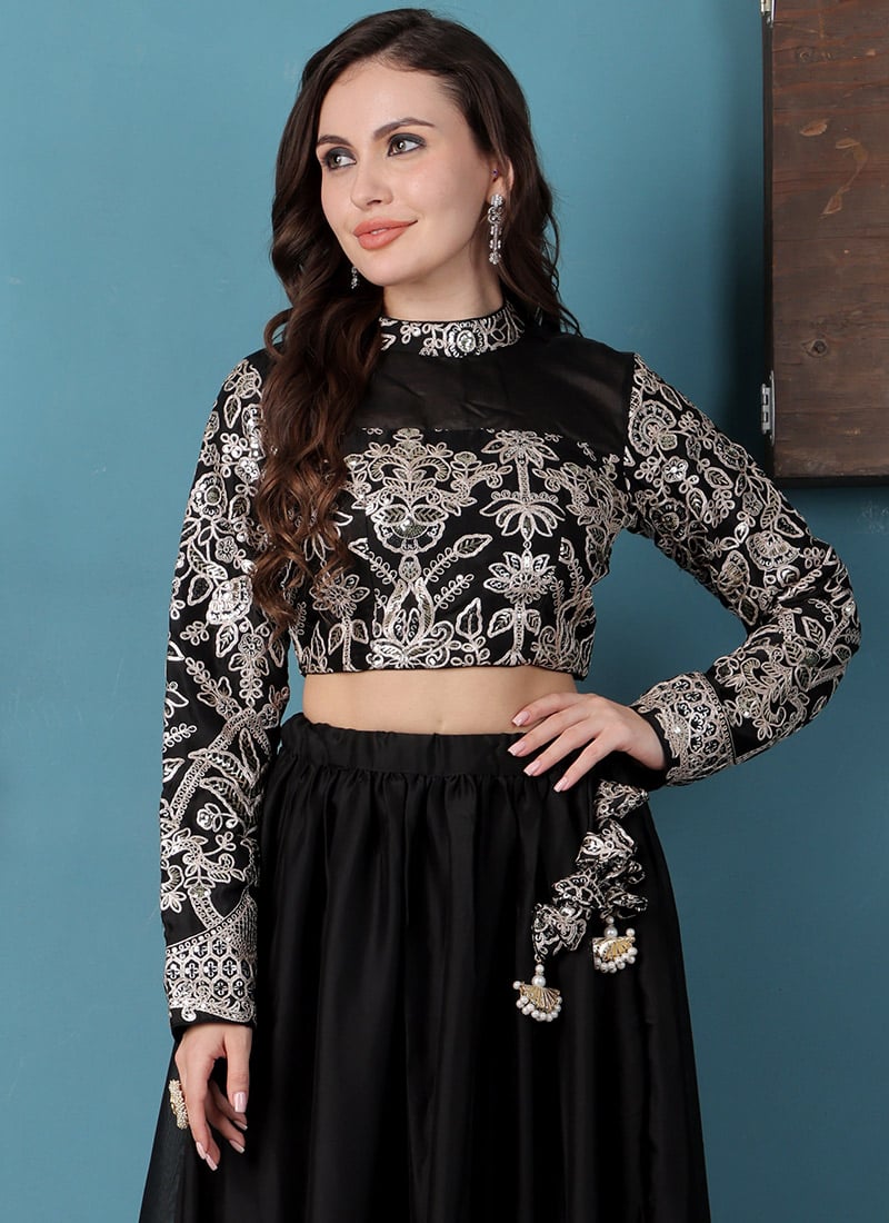 Black Rangoli Silk Embroidered Blouse Party Wear-BLPCBS02405073
