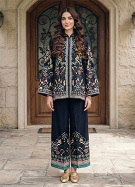 Black Rayon Digital Print Indowestern Co ord Set