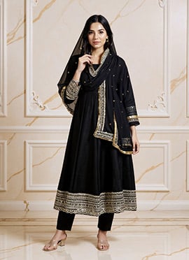 Black Ryon Cotton Zari Embroidered Sequins Anarkali Suit Festive Wear