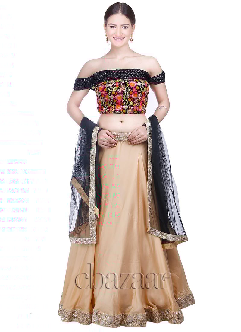 Black Sequin Embroidered Off Shoulder Lehengha Set