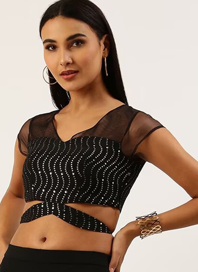 Black Sequins Embroidered Blouse