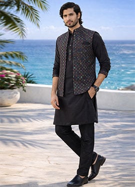 Black Silk Sequins Bandi Set