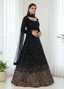 Black Velvet Sequins Umbrella Lehenga