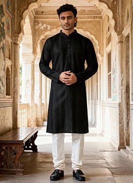 Black Viscose Sequins Kurta Pyjama