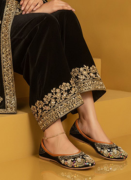 Black Zardosi Hand Embroidered Sequins Stone Work Juti