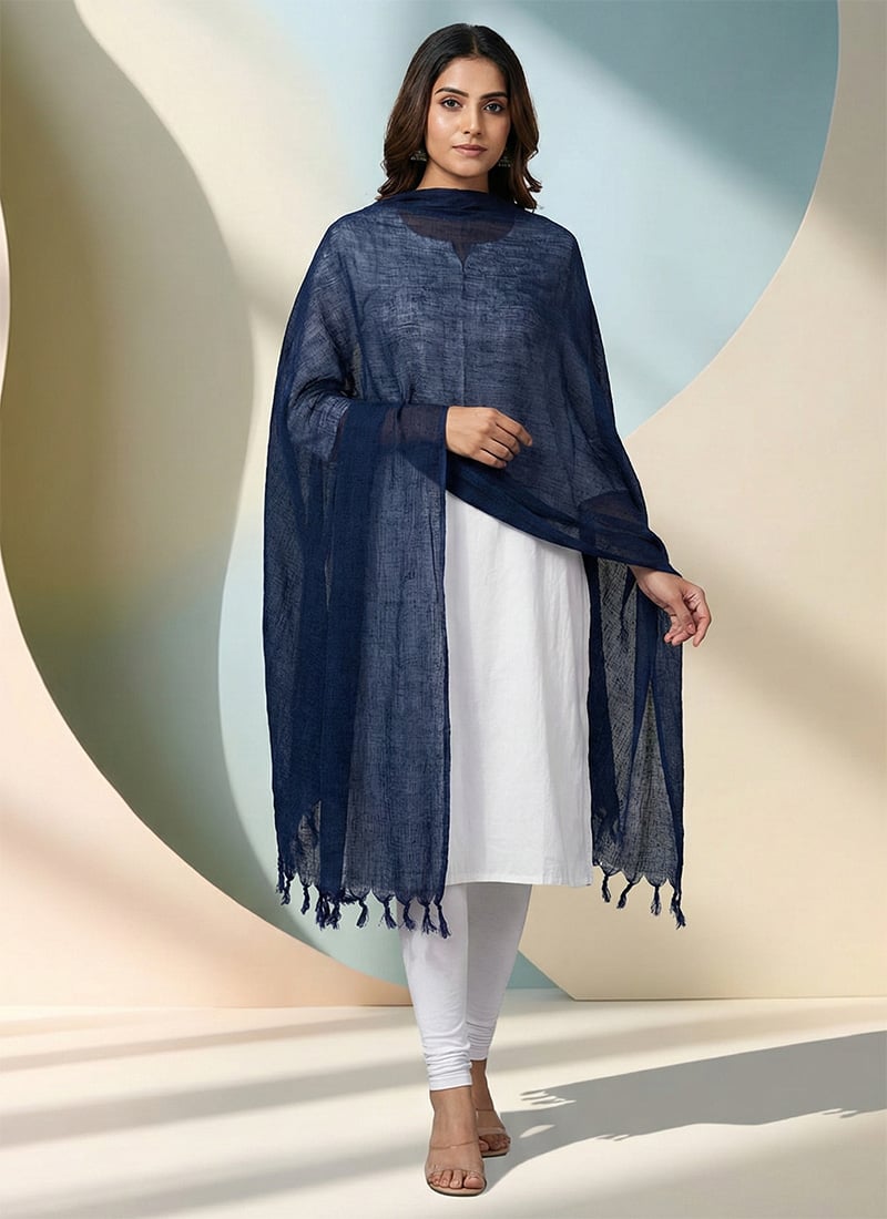 Blue Art Silk Cotton Zari Dupatta After Six Wear