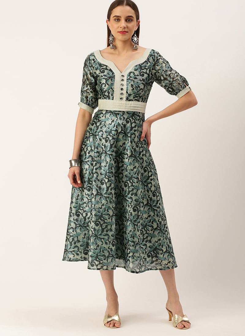 Blue Art Silk Digital Printed Dress Festive Wear