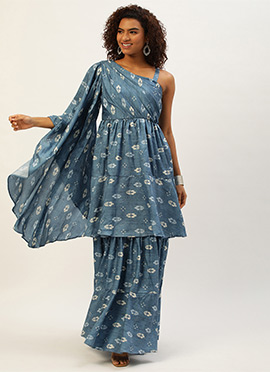 Blue Art Silk Digital Printed Gown