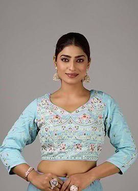 Blue Art Silk Embroidered Blouse