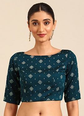 Blue Art Silk Foil Printed Blouse
