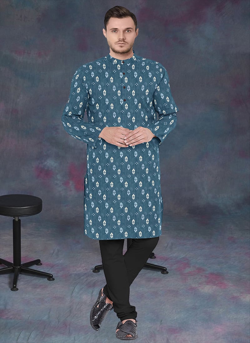 Blue Art Silk Kurta Set Festive Wear