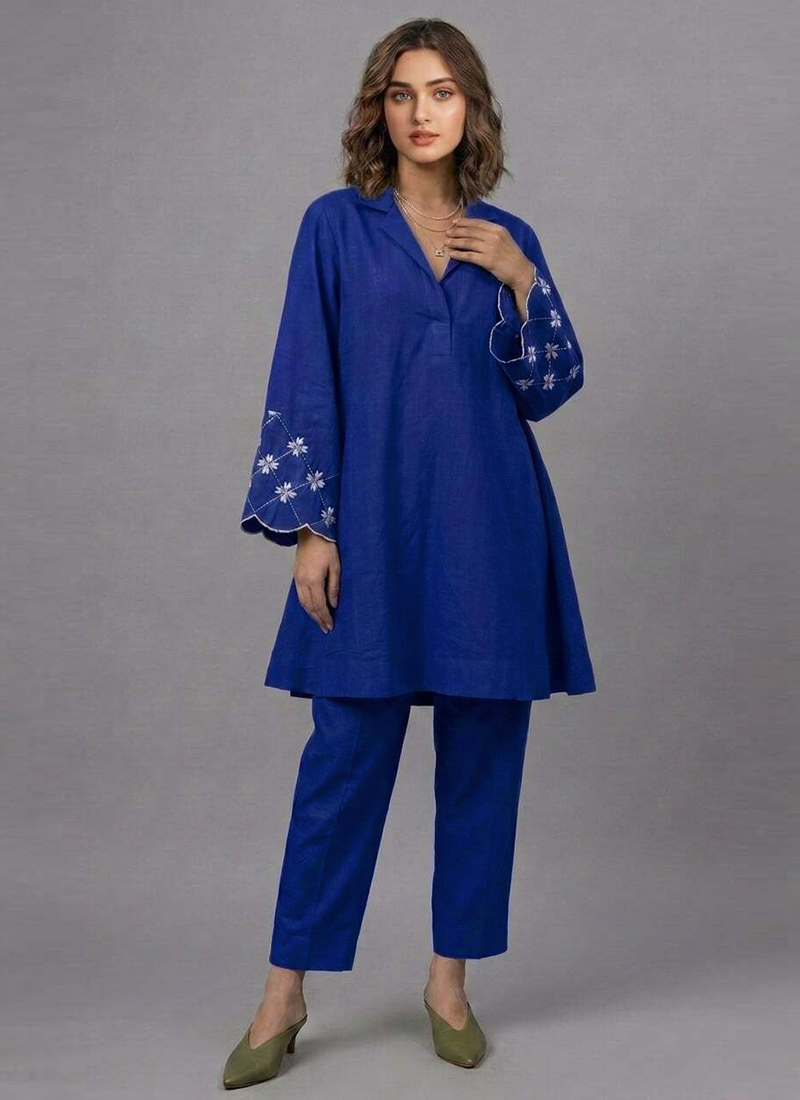Blue Azure Whisper Linen Cotton Suit Set After Six Wear