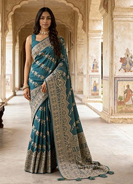 Blue Banarasi Silk Jacquard Zari Saree
