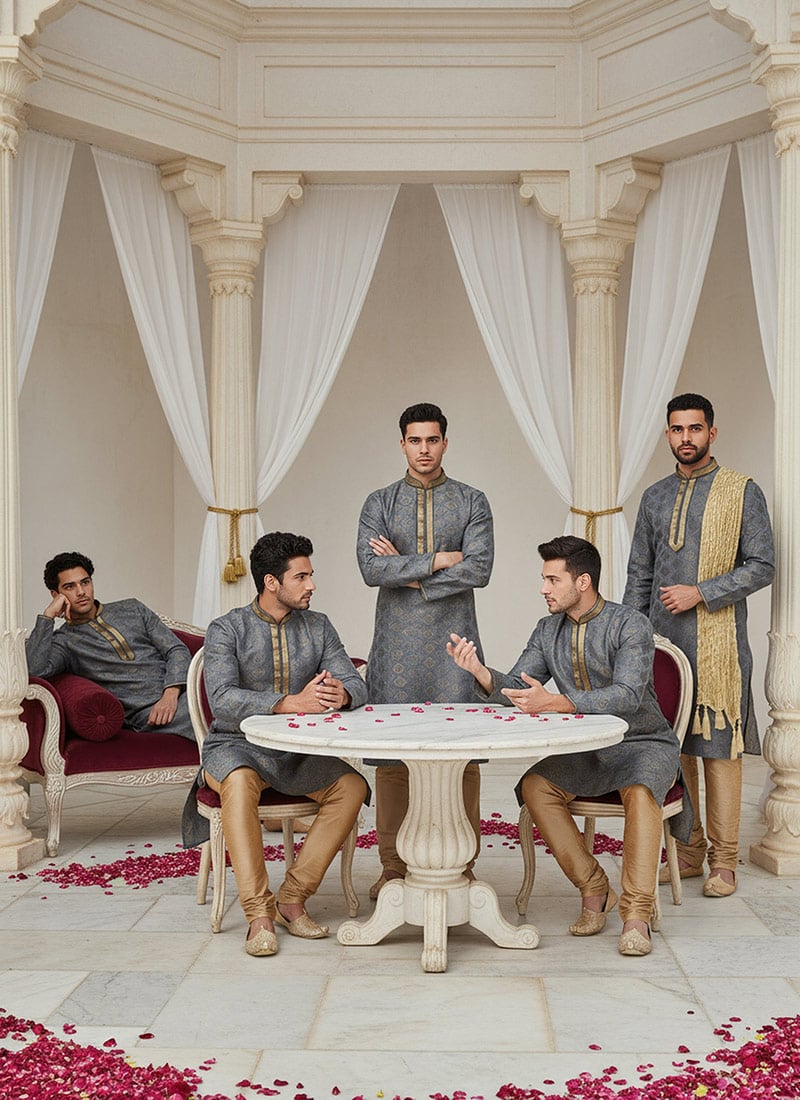 Blue Bell Jacquard Silk Kurta Pyjama