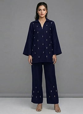 Blue Celestial Charm Linen Cotton Co Ord Set