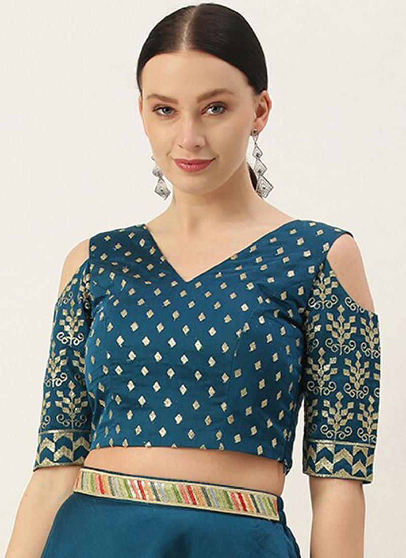 Blue Chanderi Art Silk Blouse Festive Wear
