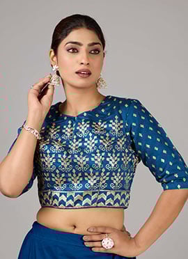 Blue Chanderi Art Silk Embroidered Blouse