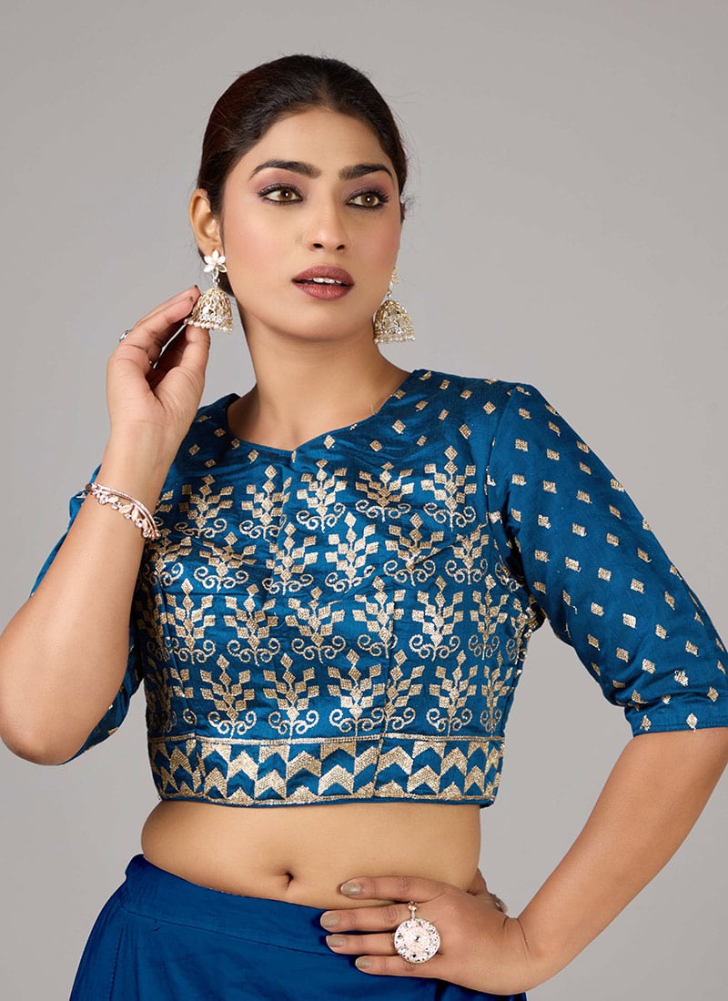 Blue Chanderi Art Silk Embroidered Blouse