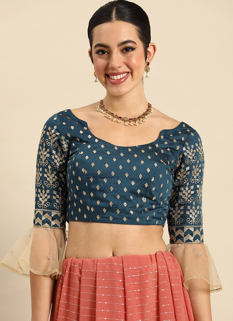 Blue Chanderi Embroidered Art Silk Blouse Festive Wear