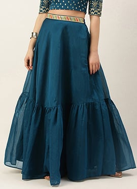 Blue Chanderi Silk Skirt
