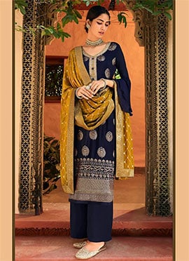 Blue Chinnon Sequins Palazzo suit