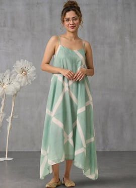 Blue Cotton Asymmetric Maxi Dress