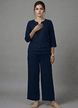 Blue Cotton Linen Stunning Co Ord Set