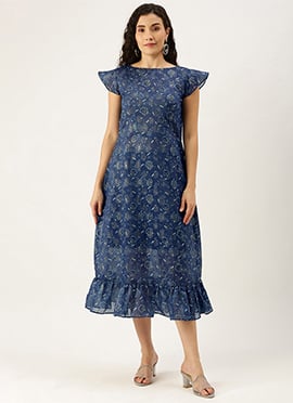 Teen Girls Blue Digital Printed Calf Length Kurti