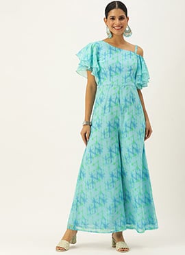 Blue Digital Printed Georgette Jumpsuit