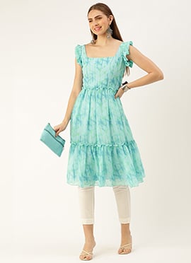 Blue Digital Printed Georgette Kurti