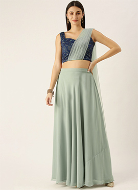 Blue Digital Printed Indo-Western Set