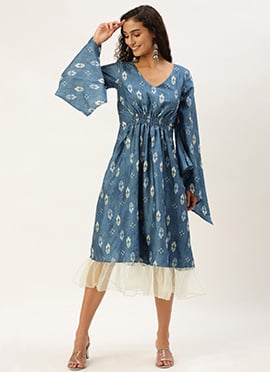 Blue Digital Printed Kaftan Dress
