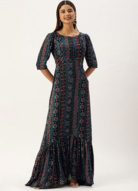Blue Digital Printed Maxi Dress