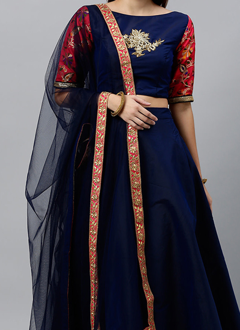 Shop Blue Elbow Sleeves Embroidered Lehenga Set Ready to wear dresses