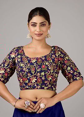 Blue Embroidered Georgette Blouse