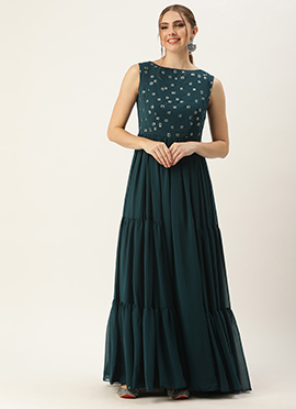 Blue Embroidered Georgette Dress