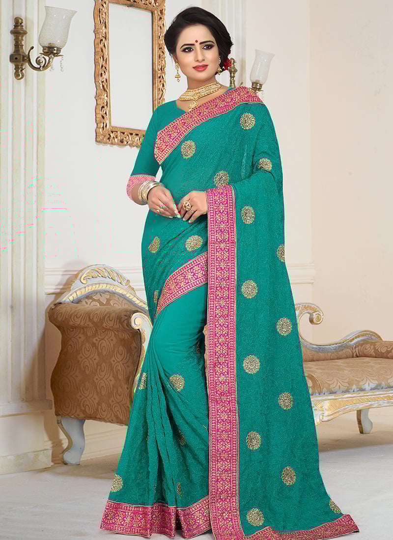 Blue Embroidered Saree